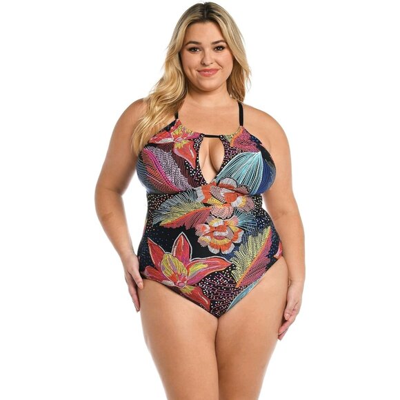 La Blanca Women's High Neck Keyhole Swimsuit Sunlit Soiree Collection 20W - Picture 1 of 13